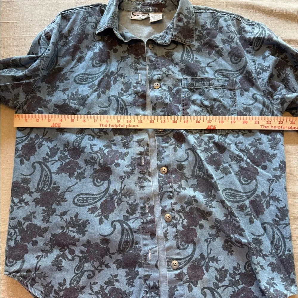 Vintage Pattern Denim Button-Up Shirt - Picture 8 of 9